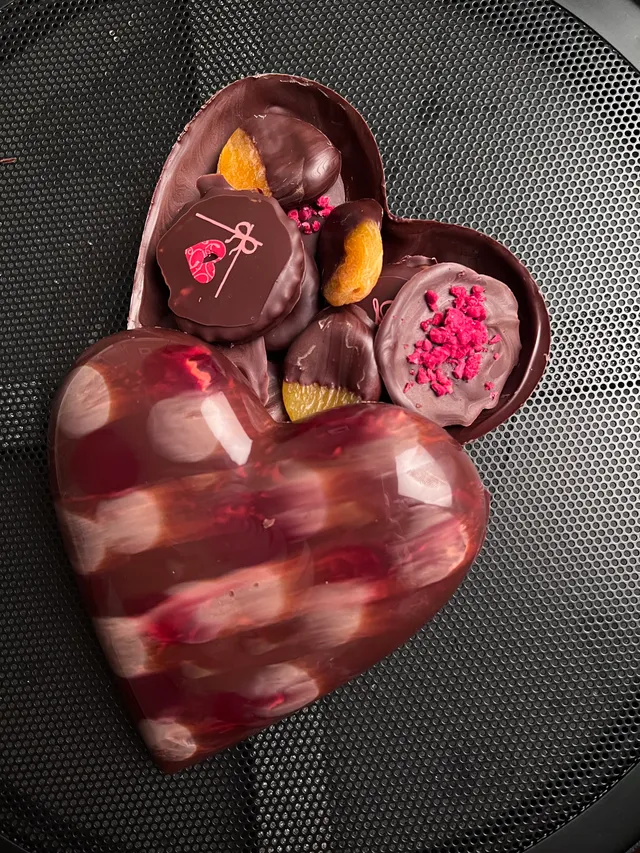 Hand-painted chocolate heart filled with Valentine treats